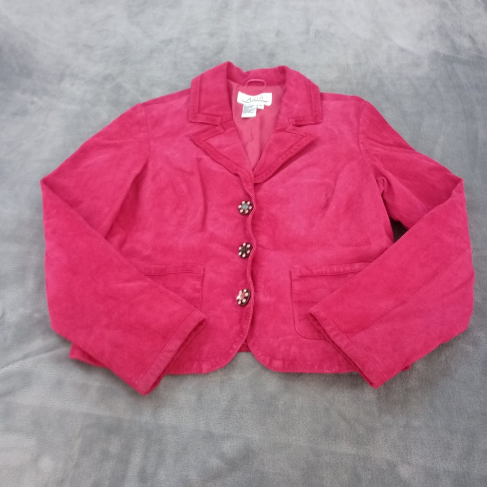 Vintage 90s Aria Leather Blazer Jacket‎ Womens Medium Red Button Up Pockets
